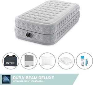 Letto ad aria Intex - 1 persona - 99 x 191 x 51 cm - Grigio - Con pompa incorporata, lenzuola antracite, cuscino, federe Molton 2 in 1 e set di riparazione