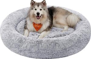 Lettino per cani Feandrea, cestino per gatti, cuscino a ciambella, lavabile, imbottitura centrale rimovibile, peluche lungo, diametro 140 cm, grigio ombra
