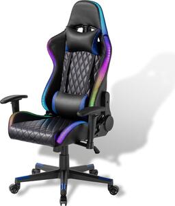 Xantron® Sedia da gioco ergonomica con illuminazione RGB - portata 150 kg/sedia da gioco in nero con pelle in PVC/sedia da gioco regolabile con molla a gas/sedia da gioco/sedia da gioco