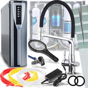 Rubinetto da cucina a 3 vie Ari Flexible, miscelatore lavello cucina con doccetta estraibile e girevole 360, cromato, per filtro acqua