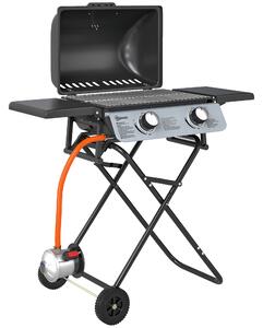 Outsunny Barbecue a gas 5,6 kW richiudibile con ruote, 2 bruciatori e ripiani, 101x50x102 cm, Nero | Aosom Italy