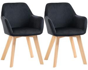 HOMCOM Set 2 Sedie da pranzo moderne effetto velluto e legno di caucciù, 54x57x80 cm, Nero | Aosom Italy