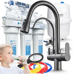 Rubinetto da cucina a 3 vie Ari Nordic con doppia uscita per filtro, beccuccio girevole estraibile, finitura grafite
