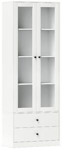 HOMCOM Mobile contenitore moderno con ante vetrate, ripiani regolabili e 2 cassetti, 59x30x164 cm, bianco | Aosom Italy