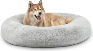 Lionto Donut dog bed, divano rotondo per cani con rivestimento in peluche e borchie antiscivolo, morbido e accogliente, diametro 120 cm, grigio chiaro