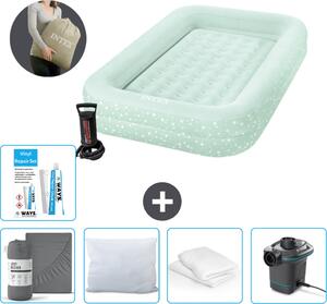 Materasso gonfiabile Intex Kidz - 1 persona - 107 x 168 x 25 cm - Verde menta - Comprensivo di pompa - lenzuolo di montaggio - bacio - pompa - set di riparazione e protezione per cuscino