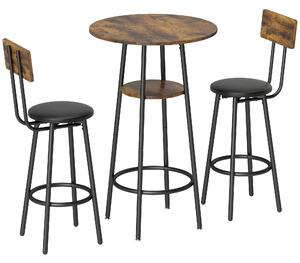 HOMCOM Set tavolo da bar stile industriale con 2 sgabelli alti imbottiti, marrone rustico | Aosom Italy