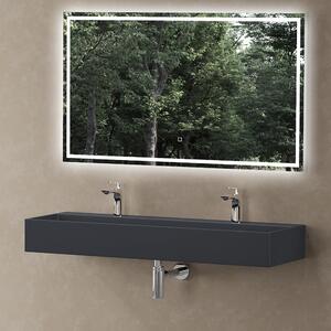 Doporro Lavabo Bagno Sospeso / da Appoggio Rettangolare con Doppia Vasca 120 cm in Resina Minerale Antracite Opaco, Piletta Inclusa Col6028
