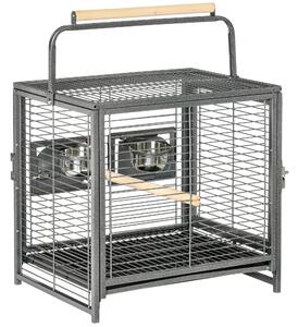 PawHut Gabbia per Pappagalli con Vassoio rimovibile, Ciotole in Acciaio e 2 Posatoi, 48x38x65cm Nero | Aosom Italy
