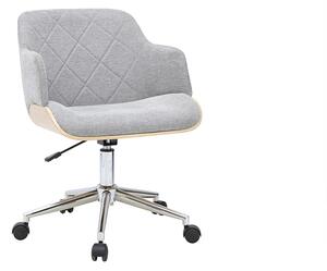 Sedia da ufficio con ruote di design in tessuto effetto velluto testurizzato grigio, legno chiaro e acciaio cromato SANDRO