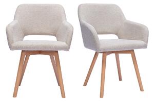 Sedie in tessuto effetto velluto testurizzato beige e legno chiaro (lotto di 2) LAURETTE