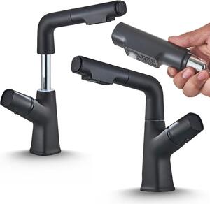 Rubinetto per lavabo, rubinetto da bagno Filo, nero, ad alta pressione, con regolazione della portata e della temperatura dell'acqua