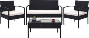Set da esterno in polyrattan MCW-F56, set da balcone/giardino/lounge ~ nero, cuscini color crema