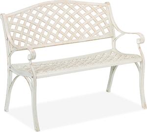 Panchina da giardino Relaxdays, a 2 posti, per terrazza o balcone, in fusione di alluminio, A x L x P: 83 x 103 x 64 cm, panchina in stile antico, bianco/oro