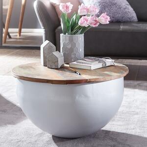 Tavolino mango 60x34x60 cm tavolo in metallo massiccio bianco industriale rotondo | Wohnling