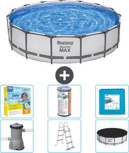 Piscina Bestway Round Steel Pro MAX - 457 x 107 cm - grigio - inclusa pompa - scala - pacchetto manutenzione copertura - filtro - piastrelle per il pavimento
