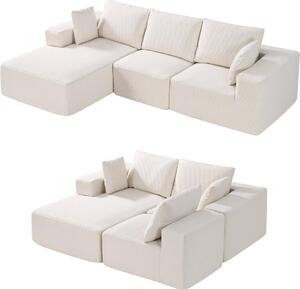 Divano angolare modulare - Divano letto a forma di L - Rivestimento in velluto a coste - Schiuma ad alta densità ed elasticità - Lunghezza 265 cm - Portata massima 545 kg - Con cuscini - Beige