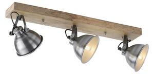 Plafoniera industriale acciaio legno 3 luci - SAMIA