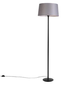 Lampada da terra nera con paralume in lino grigio scuro 45 cm - Simplo