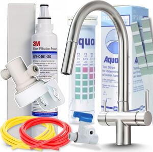 Miscelatore da cucina SLENDER a 3 vie con filtro per l'acqua 3M, estraibile, orientabile a 360°, in ottone, miscelatore da lavello per acqua potabile filtrata