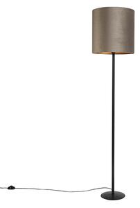 Lampada da terra nera con paralume in velluto color tortora e oro 40 cm - Simplo