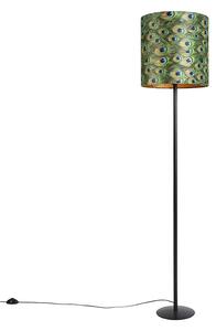 Lampada da terra oro / ottone paralume velluto pavone 40/40 cm - PARTE