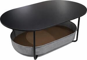 Tavolino Relaxdays, con cesto in tessuto, ovale, tavolino con vano portaoggetti, L x P x A 55x100x45 cm, MDF e ferro, nero-grigio scuro