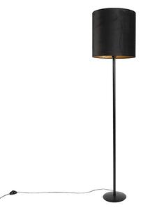 Lampada da terra nera con paralume in velluto nero con oro 40 cm - Simplo