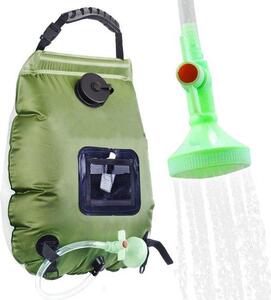Doccia solare per campeggio - doccia portatile - struttura esterna in plastica - con soffione, capacità 20 litri, riscaldamento a energia solare - PVC - 51 x 26,3 cm - ideale per campeggio, escursioni e attività all'aperto - colore verde oliva