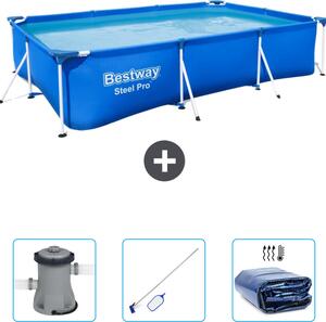 Piscina Bestway Steel Pro rettangolare - 300 x 201 x 66 cm - blu - include pompa - kit di pulizia - tenda da sole
