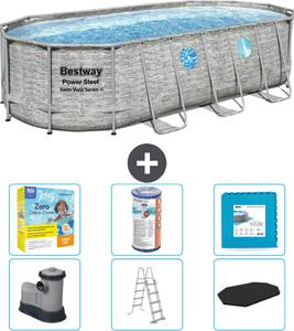 Piscina Bestway Oval Power Steel Swim Vista - stampa su pietra - 549 x 274 x 122 - inclusa pompa - scala - copertura pacchetto manutenzione - filtro - pavimento in piastrelle
