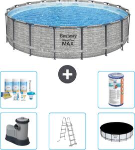 Piscina Bestway Round Steel Pro MAX - stampa su pietra - 549 x 122 - inclusa pompa - scala - copertura pacchetto manutenzione - filtro