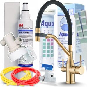 Rubinetto da cucina a 3 vie Ari Magneto con doccetta estraibile e beccuccio girevole 360 gradi, per acqua filtrata, oro spazzolato