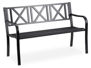 Panchina da giardino Relaxdays, 2 posti, per terrazza o balcone, in acciaio, robusta, Al x L x P: 80,5 x 127 x 63 cm, nera