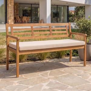 Panchina da giardino MCW-N47, panchina da parco, panchina in legno massiccio di acacia MVG ~ Cuscini color crema-beige
