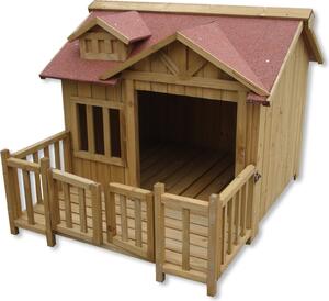 Cuccia per cani XL Wiltec 93,5 x 77,5 x 70 cm, marrone, casetta per cani in legno con veranda, tana per cani da esterno per balcone giardino terrazza