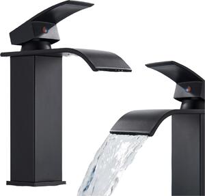 Rubinetto per lavabo, rubinetto da bagno Waterfall, da appoggio, nero opaco, ad alta pressione, con regolazione della portata e della temperatura dell'acqua