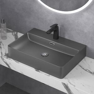 Doporro Lavabo da Appoggio Lavandino Sospeso Bagno Rettangolare 60 cm in Vetroceramica Antracite Opaco con Foro per Rubinetto e Troppopieno - Meissen201