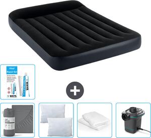 Letto ad aria Intex - Letto matrimoniale - 137 x 191 x 25 cm - Blu scuro - Consegna inclusa Lenzuolo di ricambio - Bacio - Pompa - Set di riparazione e protezione del cuscino
