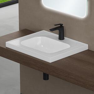 Doporro Lavabo da Incasso Rettangolare con Vasca Integrata 60 cm in Marmoresina Bianco Lucido Colossum3601-800