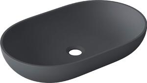 Doporro Lavabo da Appoggio, Lavandino Bagno 54x34x10.5cm, Lavabo Ovale da Minerale Fuso Colossum808, Antracite Opaco