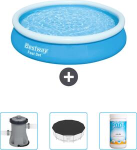 Bestway piscina gonfiabile rotonda ad ambientazione rapida - 366 x 76 cm - blu - include pompa - copertura - cloro