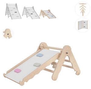Struttura di arrampicata per interni MAMOI®, triangolo di arrampicata con scivolo in legno, torre di arrampicata con tavola di scivolo, scivolo per bambini ad arco di arrampicata, frusta arcobaleno