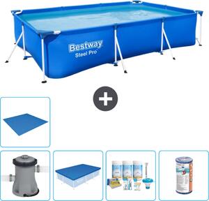 Piscina Bestway Pro rettangolare in acciaio - 300 x 201 x 66 cm - Blu - inclusa copertura della pompa - pacchetto manutenzione - filtro - copertura del terreno