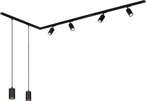 Sistema a binario Briloner Rail, set completo, 4 faretti GU10, 2 pendenti GU10, orientabili, forma a L, nero, 2,25 m