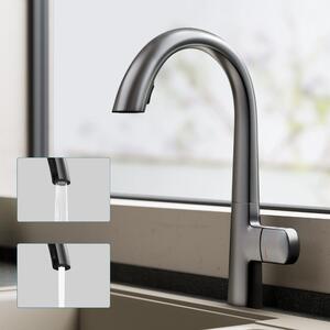 Doporro Miscelatore Cucina con Doccia Estraibile, Rubinetto Monocomando in Ottone Grigio con Cartuccia in Ceramica, 2 Modalit di Getto, Rotazione 360¡ã, MS-8095