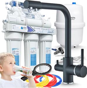 Filtro per l'acqua RO7, rubinetto da cucina a 3 vie Ari Venom nero-cromo
