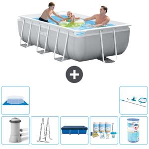 Piscina Intex con struttura a prisma rettangolare - 300 x 175 x 80 cm - grigio - inclusa pompa - copertura a scaletta - pacchetto manutenzione - filtro - telo di fondo - kit di pulizia