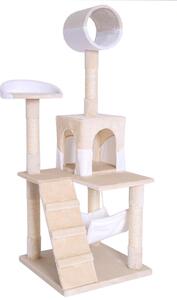 Tiragraffi lionto, elegante albero per gatti da 133 cm con copertura in peluche, robusti pali in sisal e versatili aree di riposo, beige/bianco