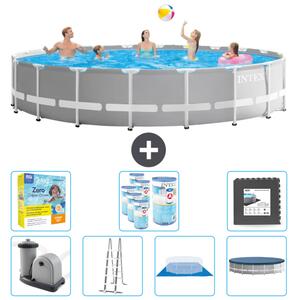 Piscina Intex Round Prism Frame - 610 x 132 cm - Grigio - inclusa pompa - scala - telo di fondo - pacchetto di manutenzione della copertura - filtro - piastrelle per il pavimento